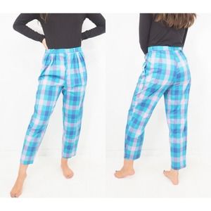 80s Vintage Plaid Trousers‎ Pink and Blue Check Cropped Slacks Size 4 Waist 27